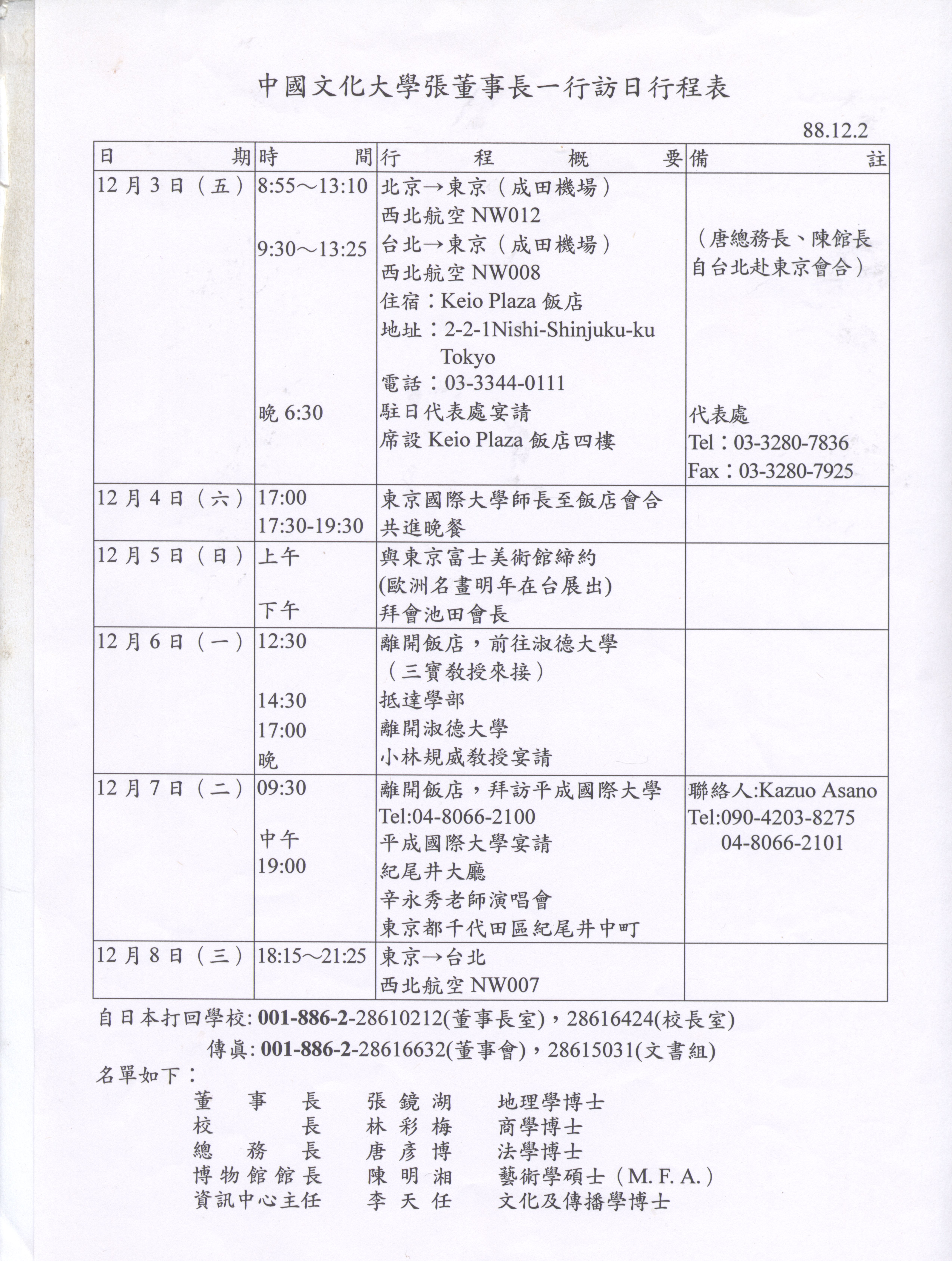 1999年12月3日董事長張鏡湖率領代表團出訪日本飛抵日本成田機場的圖檔，第6張，共6張