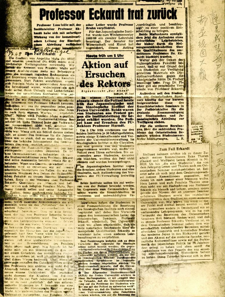 Professor Eckardt trat zurück / Zum Fall Eckardt / Aktion auf Ersuchen des Rektors / Zum Fall Eckardt的圖檔，第1張，共1張