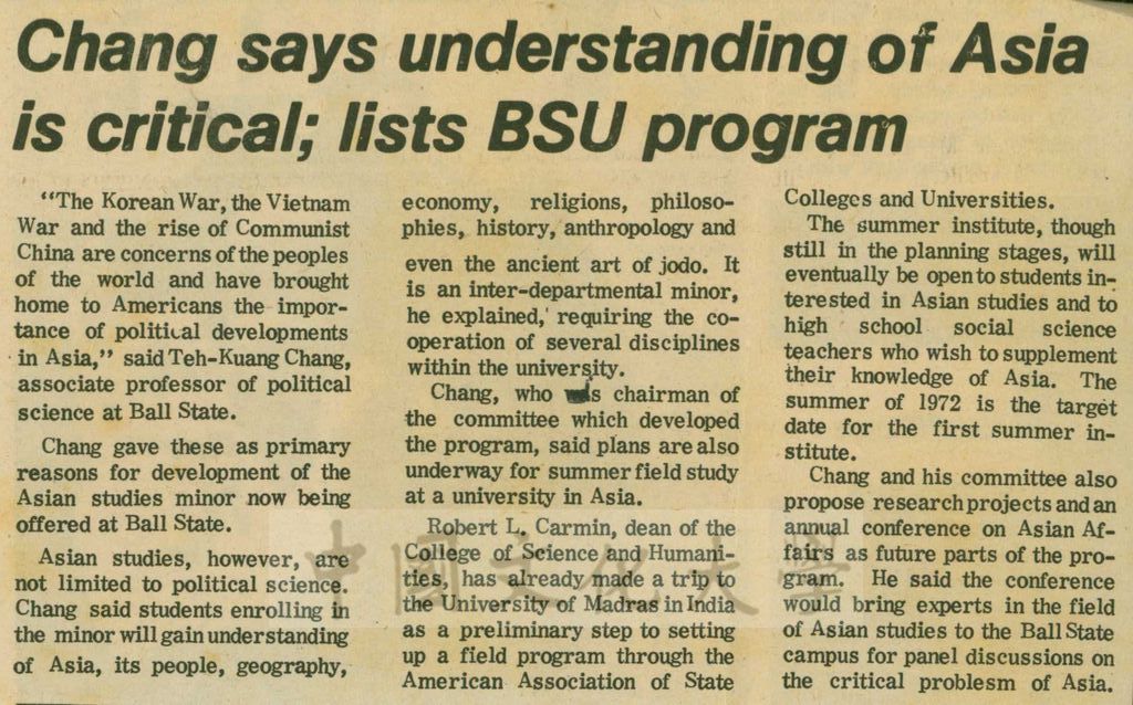 Chang says understanding of Asia is critical; lists BSU program的圖檔，第1張，共1張