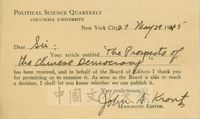 1945年5月29日John A. Kront致張其昀函的圖片