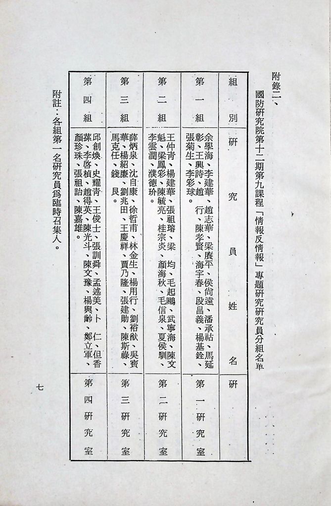 國防研究院第十二期第九課程「情報反情報」實施計畫綱要的圖檔，第8張，共9張