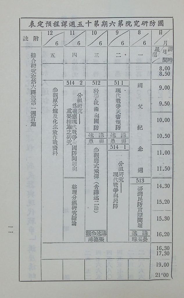 國防研究院第六期第五課程「新武器與現代戰爭」實施計劃綱要的圖檔，第12張，共12張