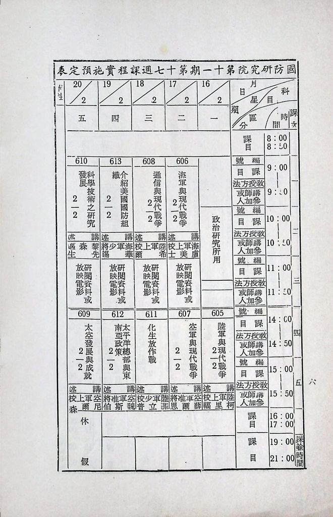 國防研究院第十一期第六課程「新武器與現代戰爭」實施計畫綱要的圖檔，第7張，共11張