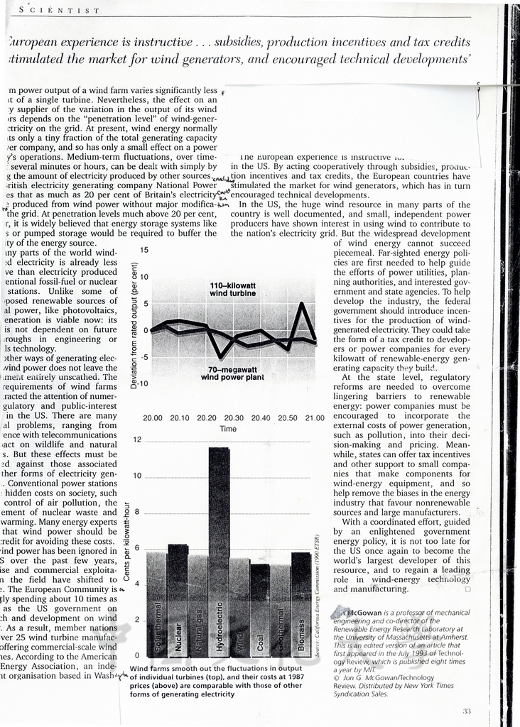1997年4月10日張鏡湖(Jen-hu Chang)致馬薩諸塞大學阿默斯特分校機械工程系教授Jon McGowan函(附件剪報)的圖檔，第2張，共3張