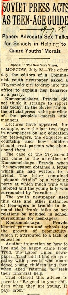 SOVIET PRESS ACTS AS TEEN-AGE GUIDE的圖檔，第1張，共1張